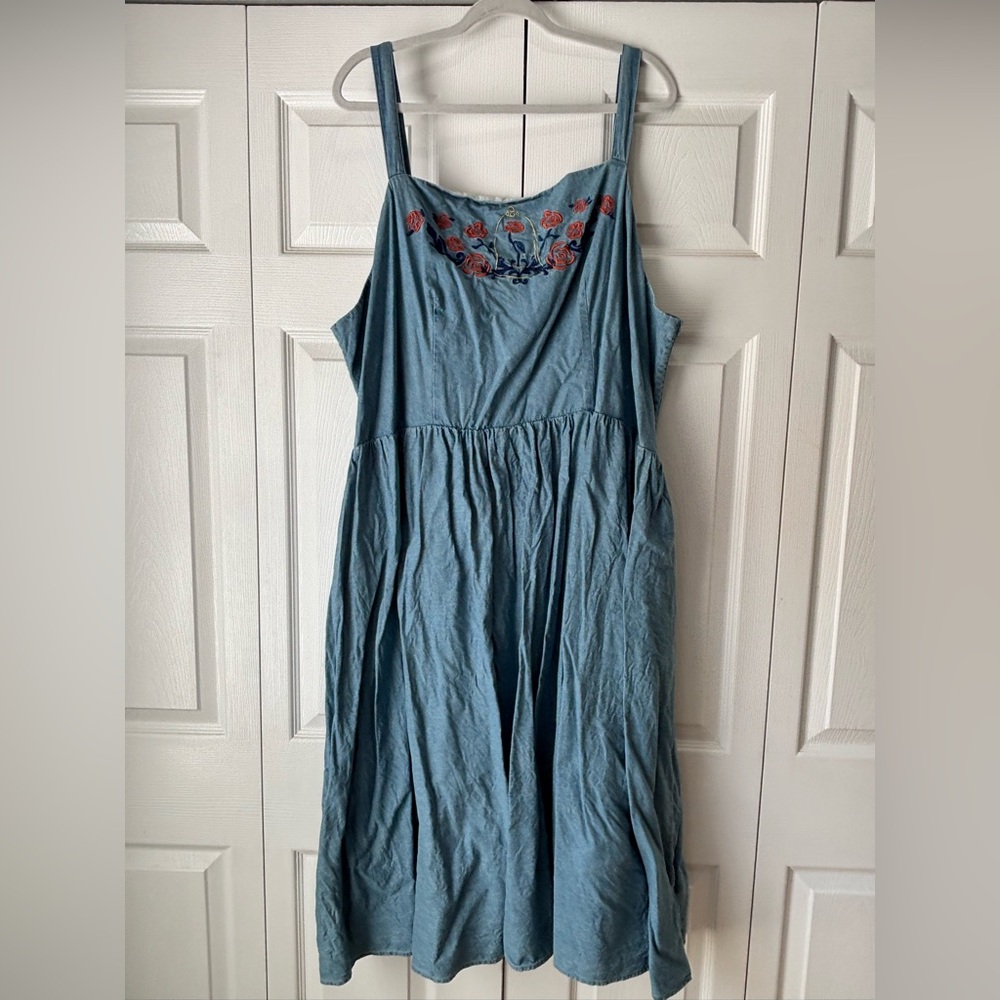 Disney Blue Sundress with Floral Embroidery